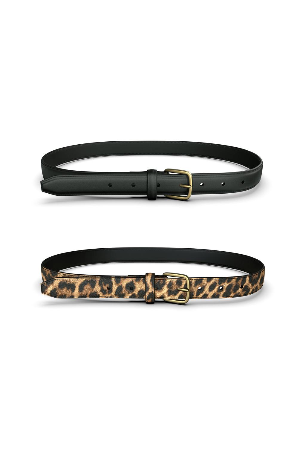 PIECES riem PCOLINE - zwart/panterprint (set van 2)