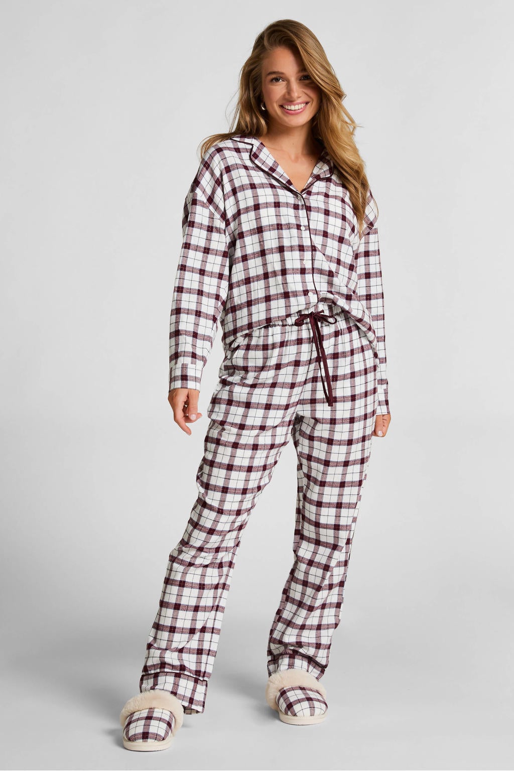 Hunkemöller flanellen pyjamabroek wit/rood