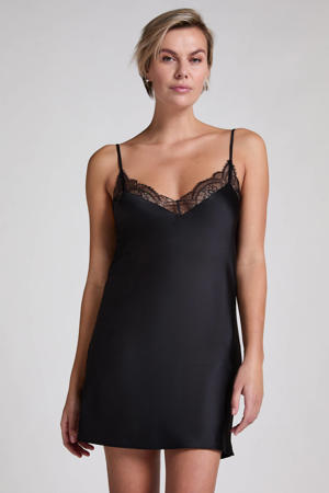 satijnlook slipdress zwart
