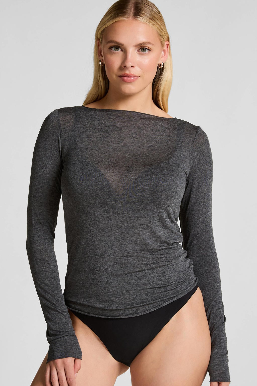 Hunkemöller Super Soft boothals loungetop met kasjmier donkergrijs