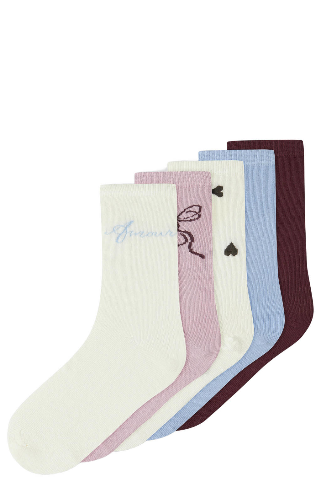 NAME IT KIDS sokken - donkerrood/multicolor (set van 5)