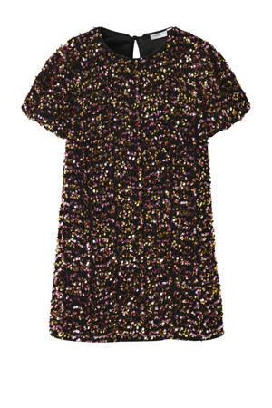 midi jurk met pailletten goud/roze