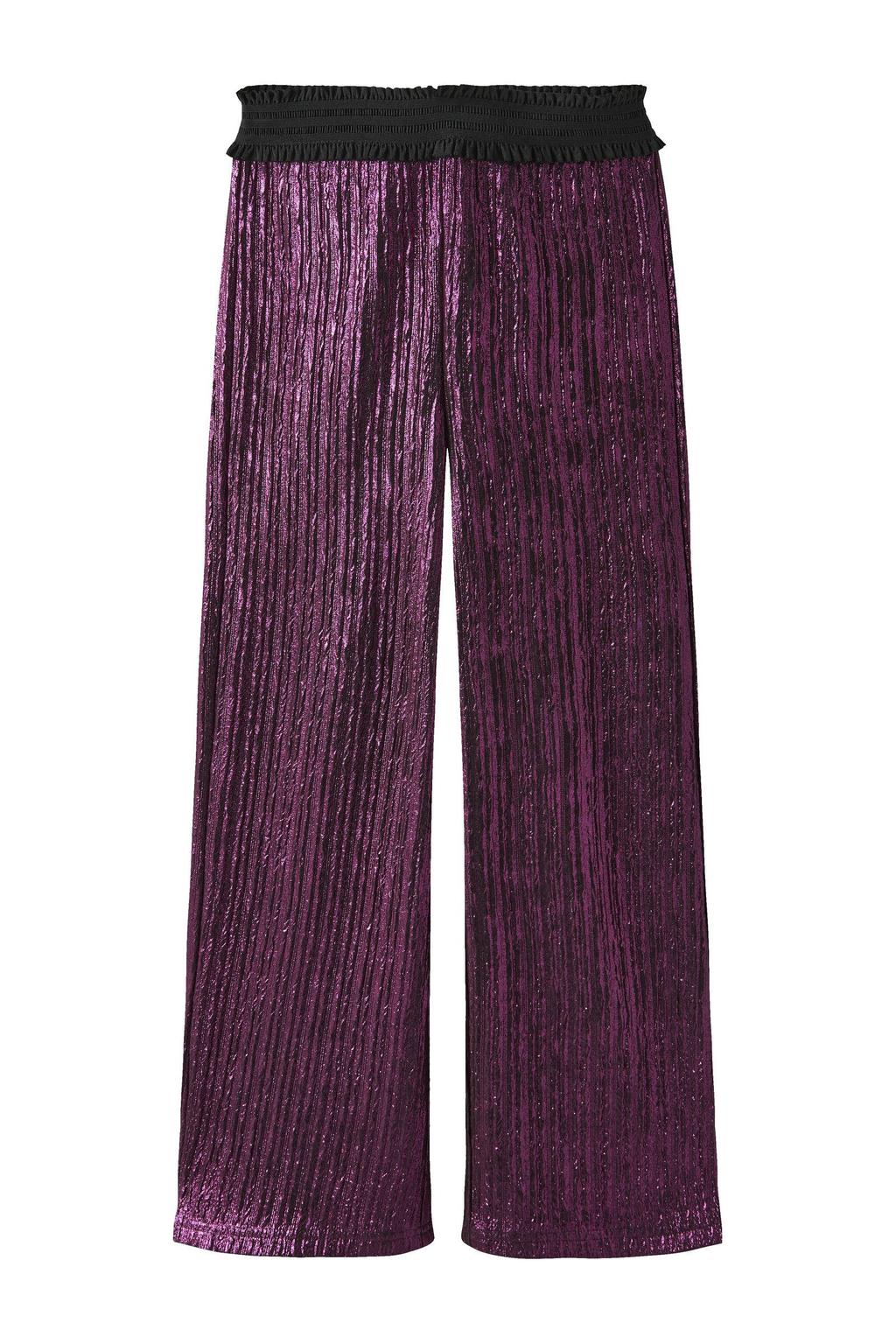 Paarse meisjes NAME IT KIDS loose casual broek van polyester met elastische tailleband en effen