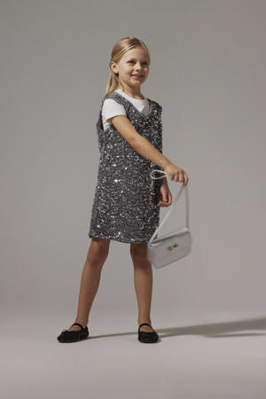 overgooier midi jurk met pailletten grijs