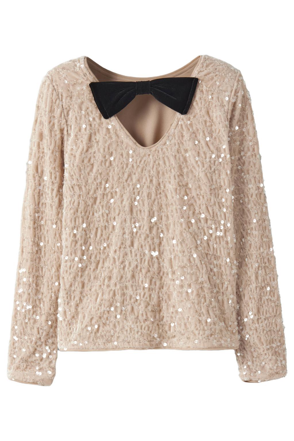 Ecru en zwarte meisjes NAME IT KIDS blousetop van polyester met meerkleurige print, lange mouwen, ronde hals en pailletten