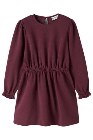 midi jurk met glitter donkerrood