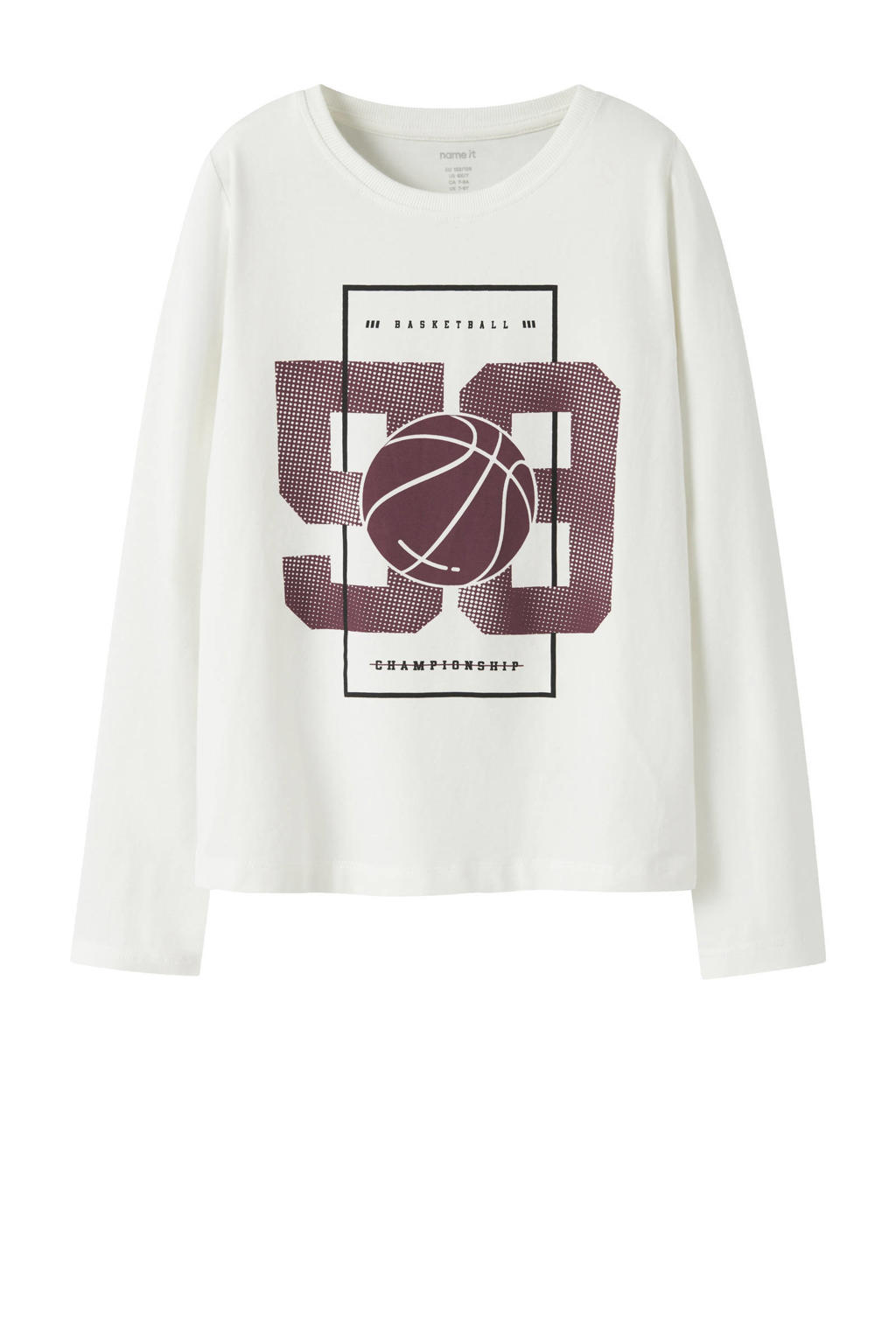 Witte jongens NAME IT KIDS longsleeve van stretchkatoen met printopdruk, lange mouwen en ronde hals