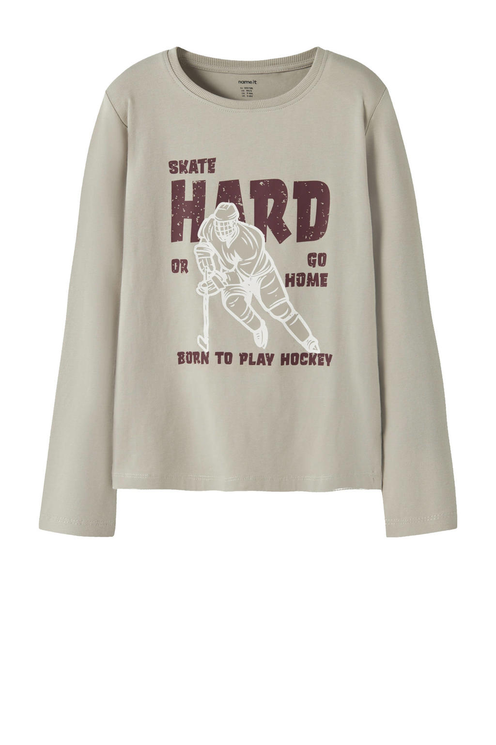 Zandkleurige jongens NAME IT KIDS longsleeve van stretchkatoen met printopdruk, lange mouwen en ronde hals