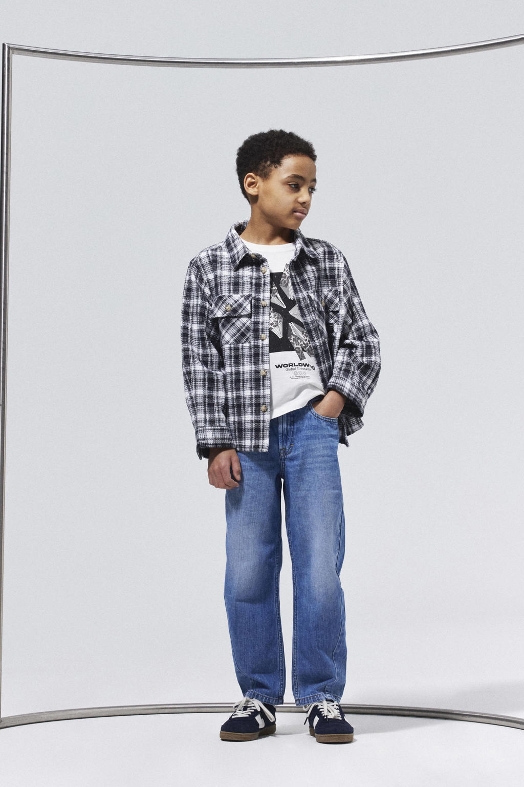 Zwart en witte jongens NAME IT KIDS geruite overhemd van katoen met lange mouwen, button down sluiting, knoopsluiting en textuur