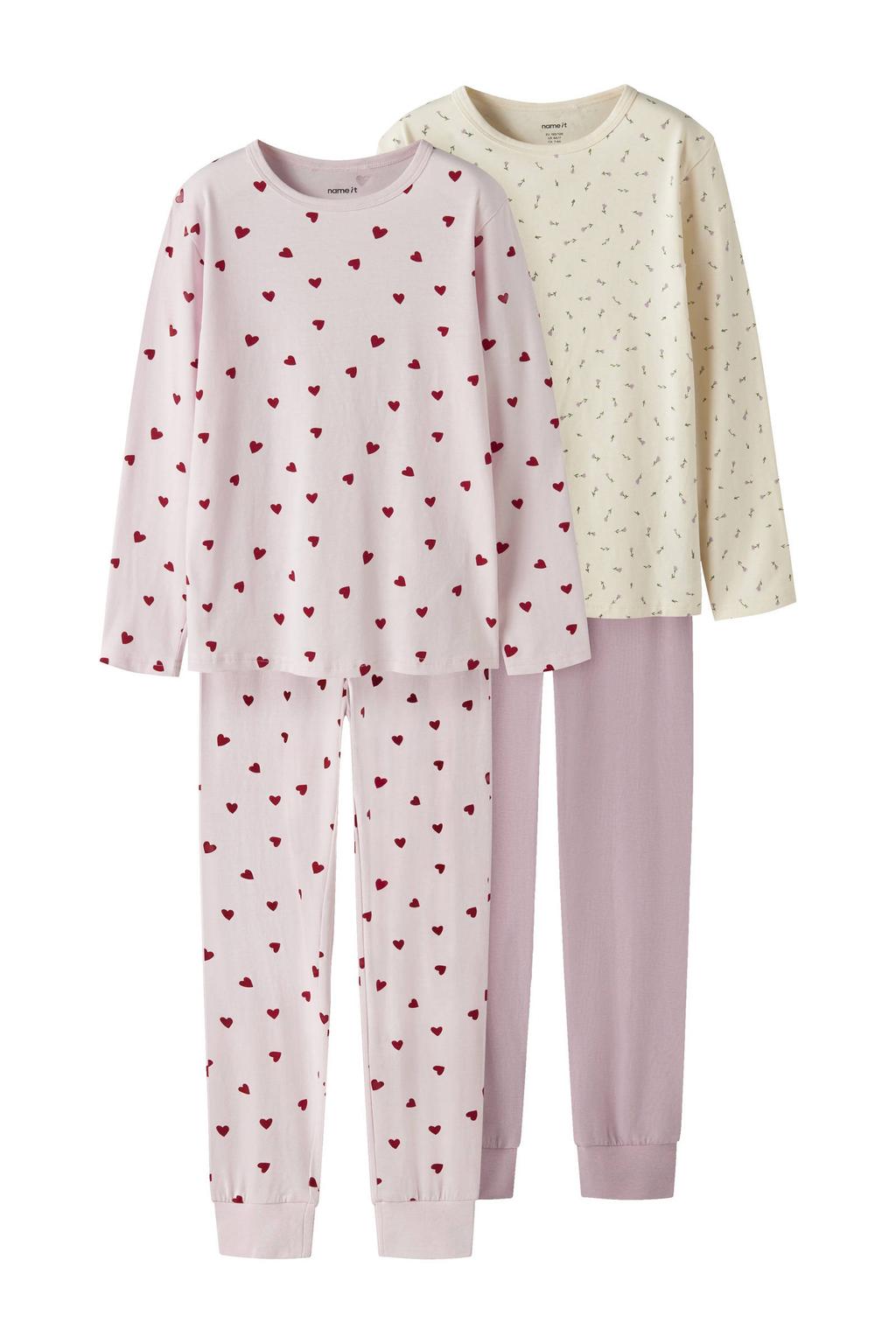 NAME IT KIDS pyjama - roze/lila/ecru (set van 2)