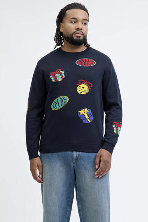 kersttrui fijn gebreid Plus Size donkerblauw