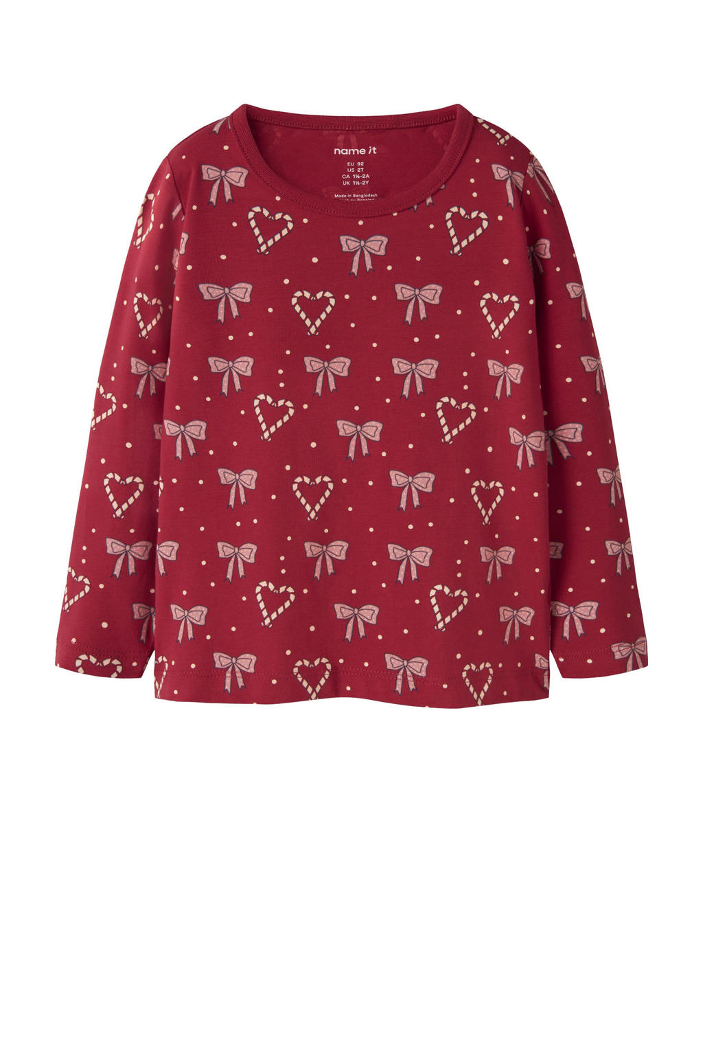 Rode meisjes NAME IT MINI longsleeve van stretchkatoen met lange mouwen en ronde hals