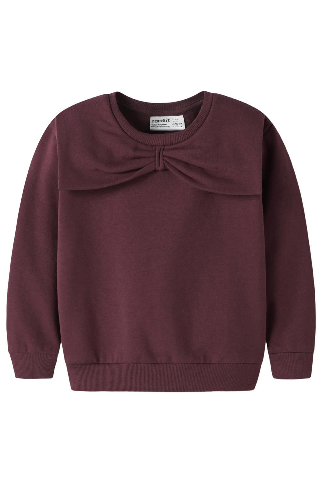 Paarse meisjes NAME IT MINI sweater met effen, lange mouwen, ronde hals en 3D applicatie