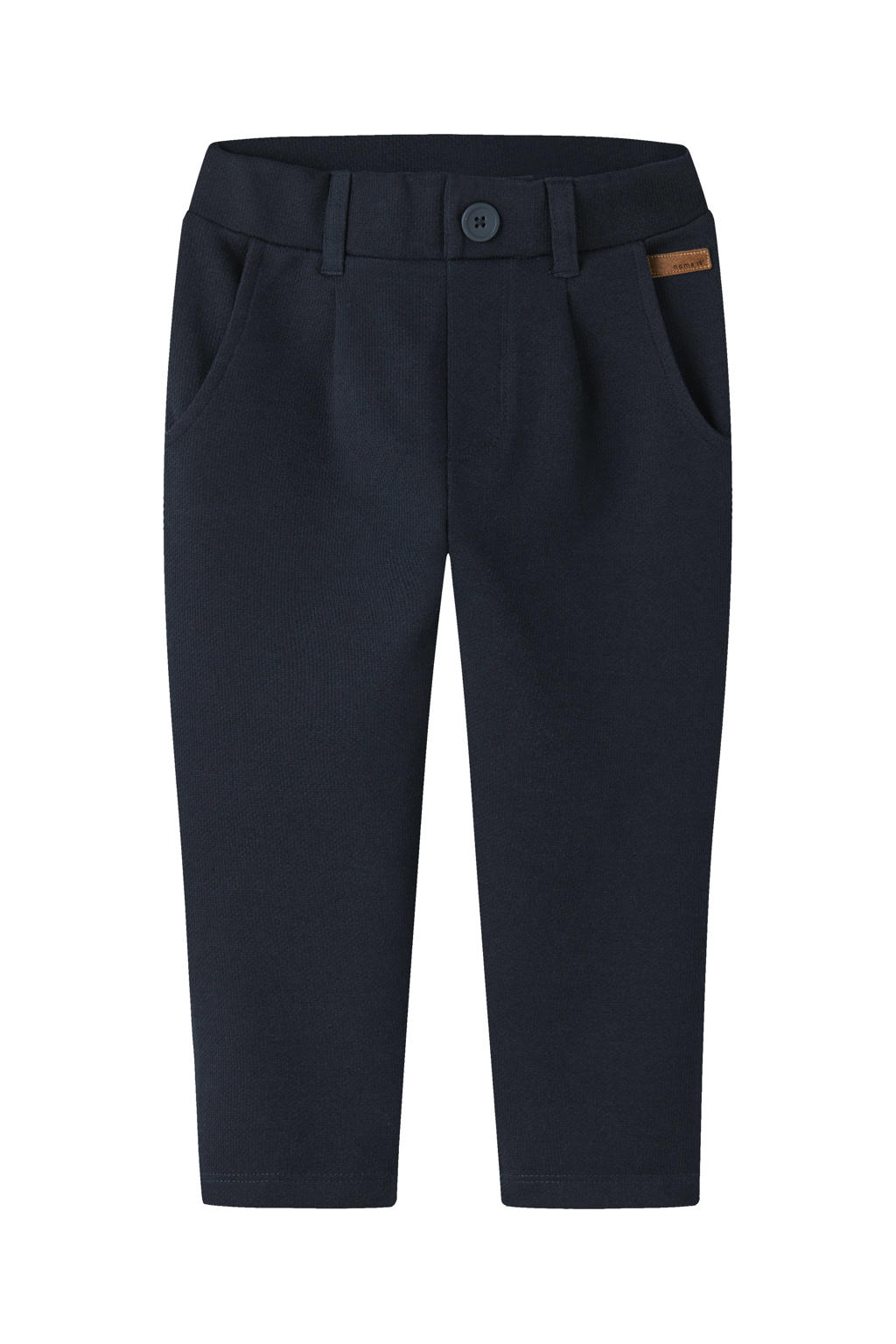 Marineblauw jongens NAME IT MINI casual broek blauw van polyester met regular fit, knoopsluiting en effen
