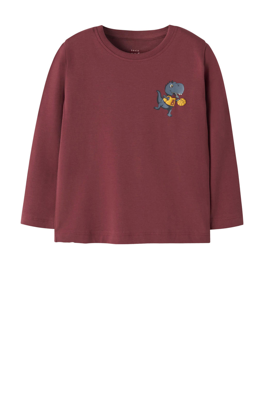 Donkerrode jongens NAME IT MINI longsleeve van stretchkatoen met backprint, lange mouwen en ronde hals