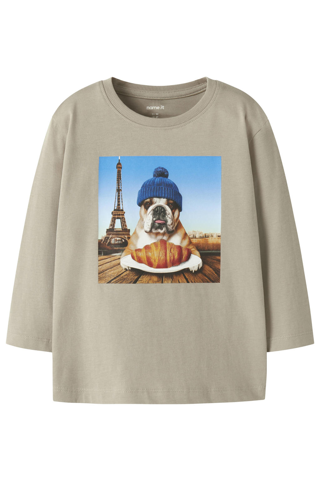 Zandkleurige jongens NAME IT MINI longsleeve van katoen met printopdruk, lange mouwen en ronde hals