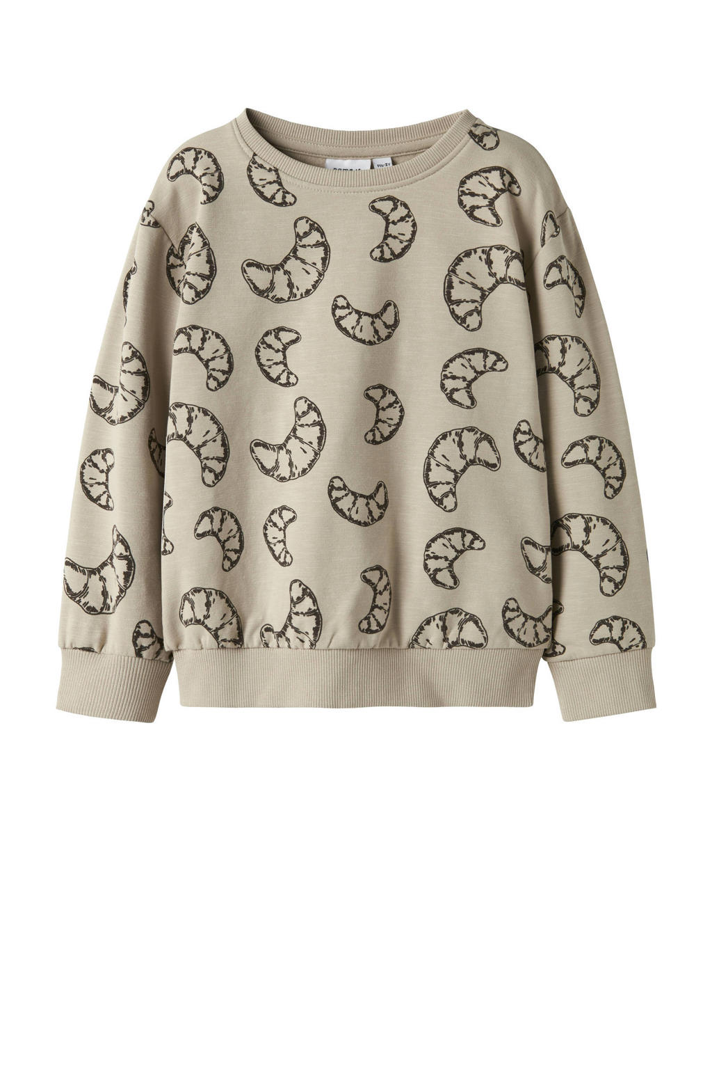 Beige jongens NAME IT MINI sweater met lange mouwen, ronde hals en geribde boorden