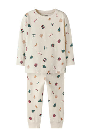 kerstpyjama met allover print ecru/multicolor
