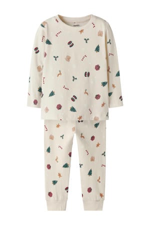 kerstpyjama met allover print ecru/multicolor