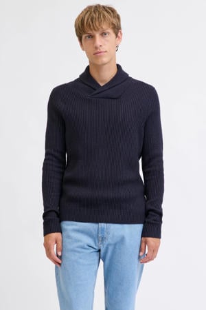 trui rib gebreid donkerblauw