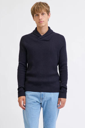 trui rib gebreid donkerblauw