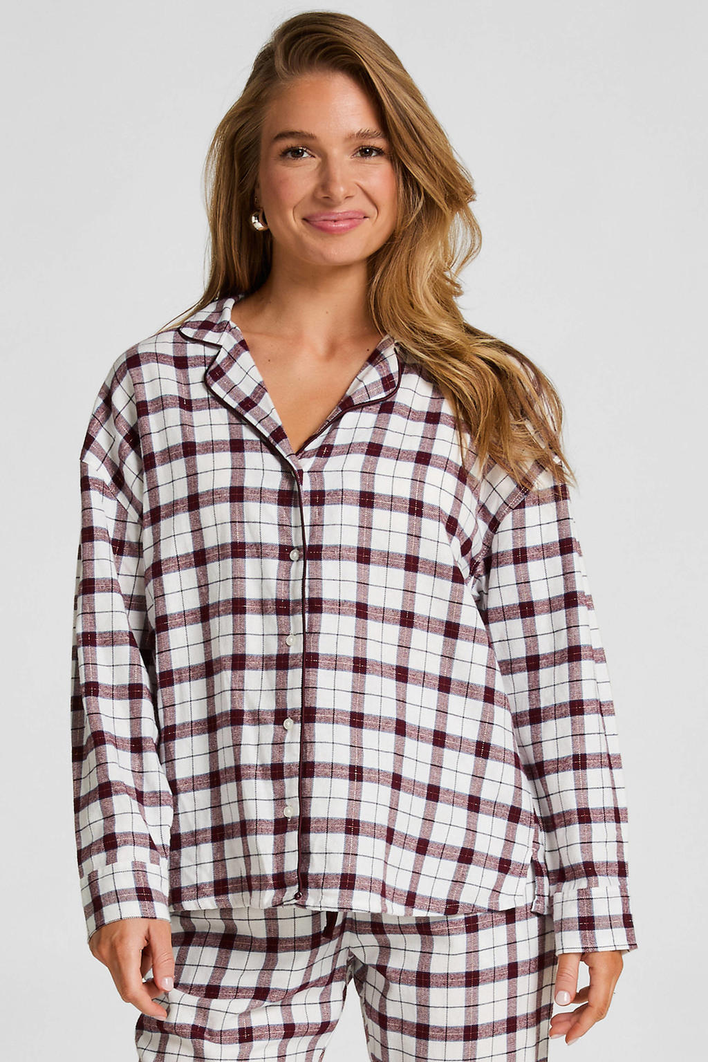 Hunkemöller flanellen pyjamatop wit/rood