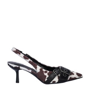 slingback pumps met ponyhair en koeienprint bruin/wit