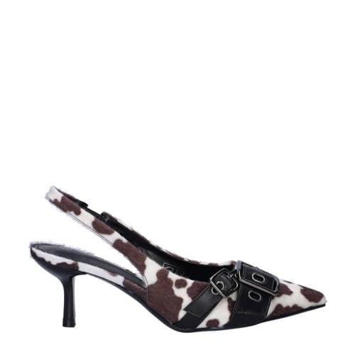 Dolcis slingback pumps met ponyhair en koeienprint bruin/wit afbeelding
