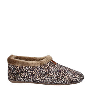 pantoffels met panterprint bruin