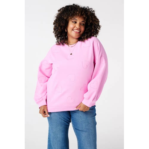 MS Mode sweater met hartjes roze afbeelding