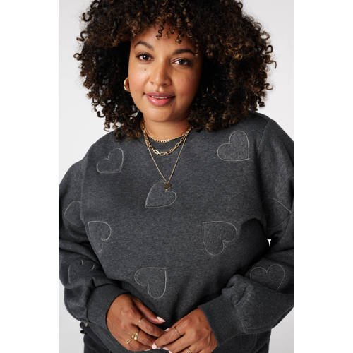 MS Mode sweater met hartjes grijs melange afbeelding