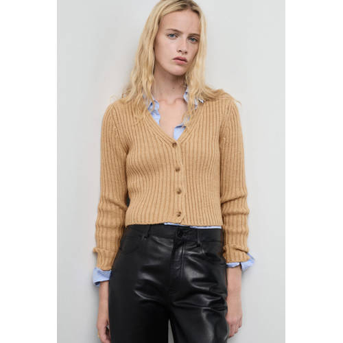 Mango vest bruin rib gebreid afbeelding
