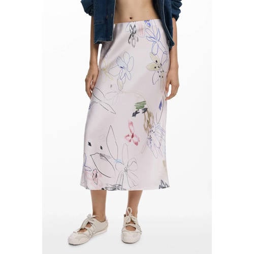 Desigual satijnen midi rok ecru afbeelding
