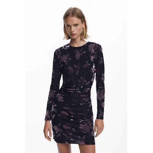 Desigual velours gebloemde mini jurk zwart afbeelding