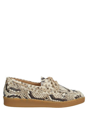 Porta 05.07 leren bootschoenen met slangenprint beige
