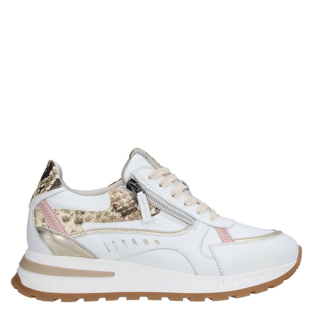 Witte dames Piedi Nudi Mirren 02.02 leren sneakers met rits- en vetersluiting