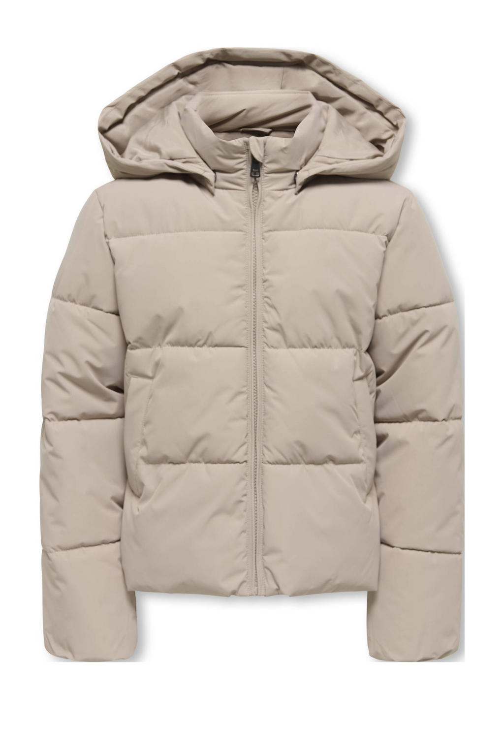Lichtbruine meisjes KIDS ONLY GIRL gewatteerde jas van polyester met effen, lange mouwen, capuchon, ritssluiting en geweven detail