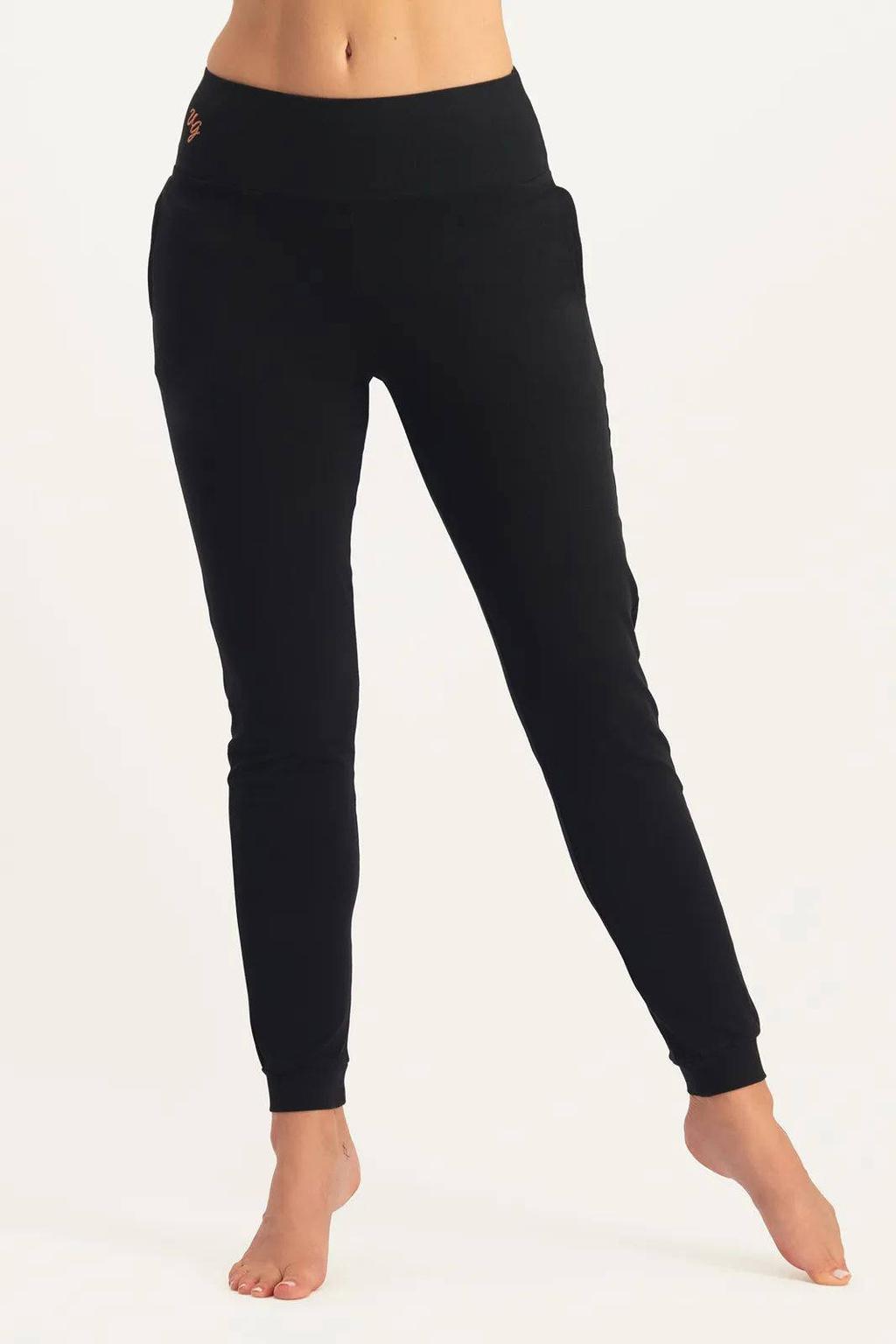 Zwarte dames Urban Goddess yoga sportbroek Oba van katoen met regular fit en regular waist
