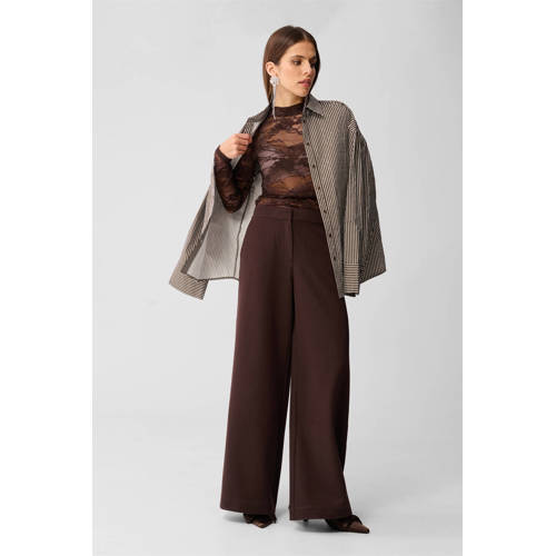 Shoeby Wide leg high waist broek donkerbruin afbeelding