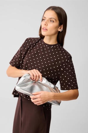 relaxed fit T-shirt met stippen donkerbruin