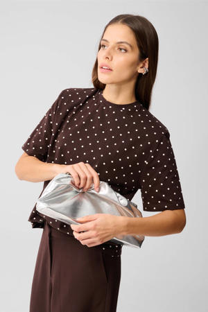relaxed fit T-shirt met stippen donkerbruin