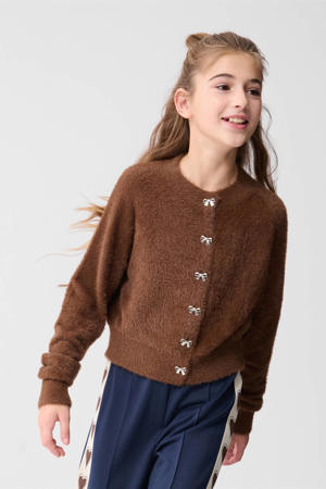 regular fit vest bruin fijn gebreid