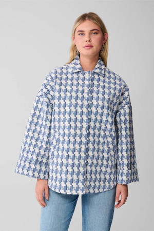 oversized jaquard jack met ruiten blauw