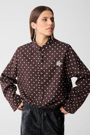 blouse met stippen donkerbruin