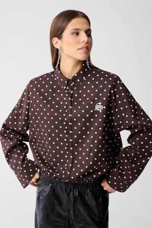 blouse met stippen donkerbruin