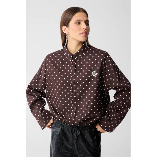 Shoeby blouse met stippen donkerbruin afbeelding