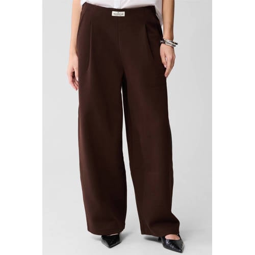 Shoeby Wide leg high waist casual broek donkerbruin afbeelding
