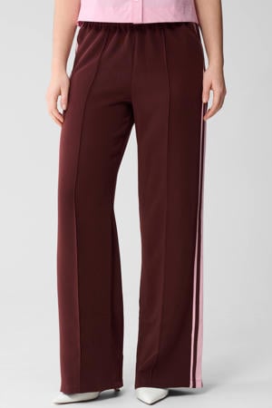 wide leg high waist gestreepte casual broek donkerrood