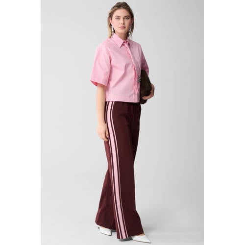 Shoeby Wide leg high waist gestreepte casual broek donkerrood afbeelding
