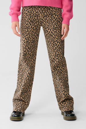straight leg jeans high waist met panterprint bruin